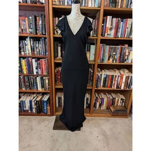 Vintage Jessica Mclintlock Women’s 8 Black Glam Sleeveless Maxi Dress Gown